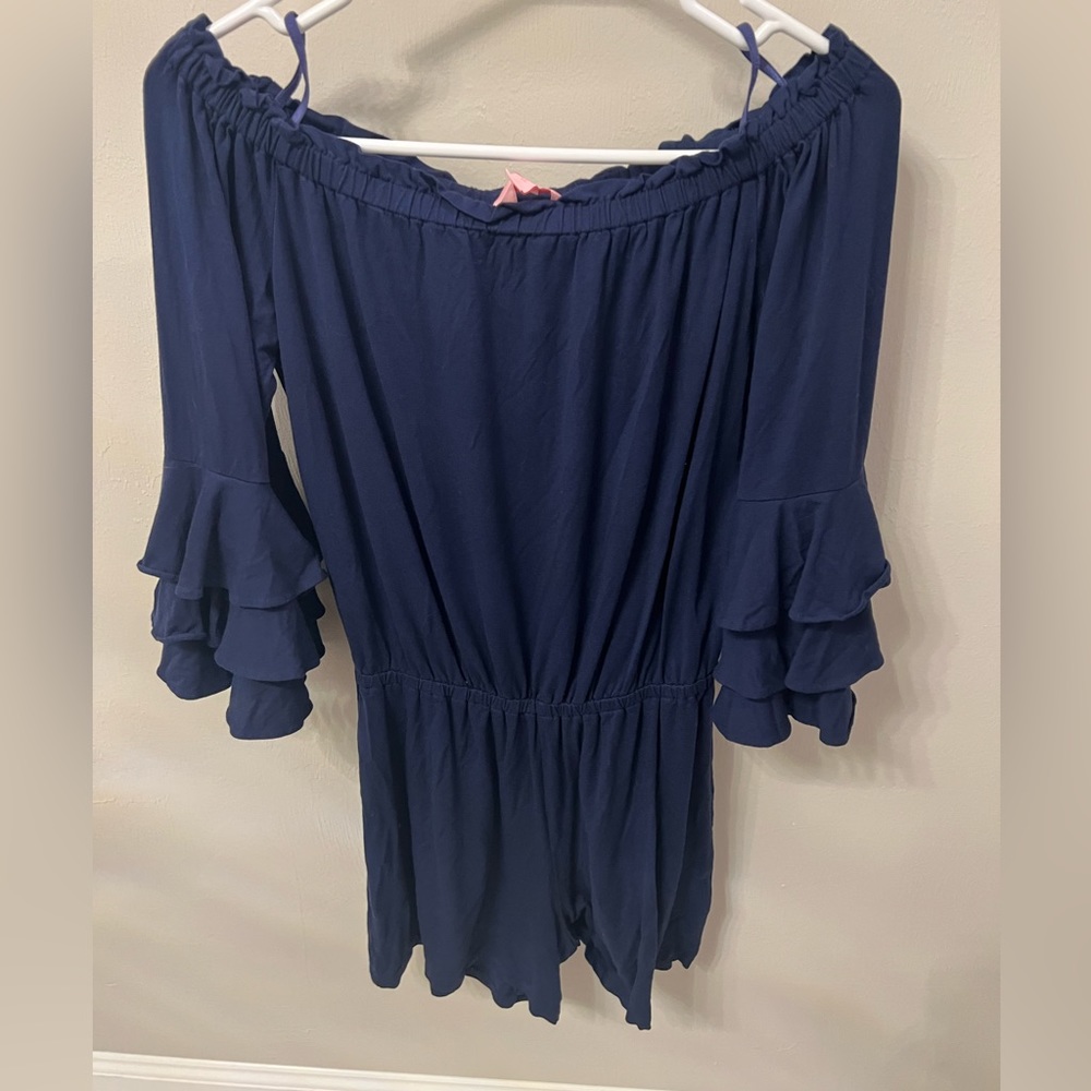 Lilly Pulitzer Navy Off the Shoulder Romper